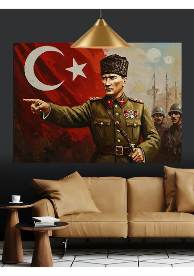 Komutan Atatürk Askerleriyle Dekoratif Kanvas - Mdf Ahşap Tablo
