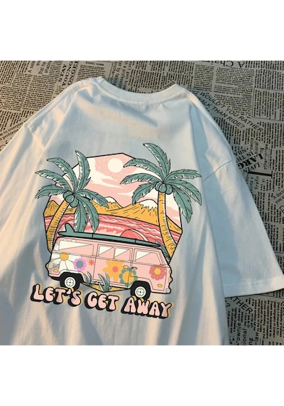 Tarzsokak Beyaz Haydi Otobüs Alalım Tatilde Git Baskı Leri Harajuku Nefes Tshirt Yaz Bol Tiş Beyaz