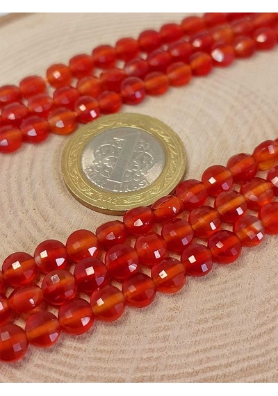 Akik Taşı Yassı Faset Kesim Yarım Dizi 6x4mm 42805 18cm Uzunlu