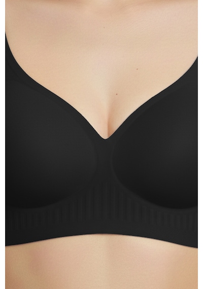 Cottonhill Seamless Bra - Slight Siyah Lazer Kesim Dikişsiz Dilim Detaylı Balensiz Kadın Sütyen Siyah