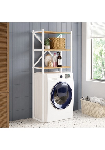 Braga Metal 3 Çamaşır Makinesi Üstü Düzenleyici Raf Beyaz Banyo Düzenleyici Dolap Beyaz - Çam