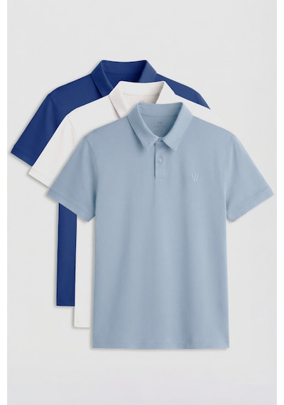 Standart Fit Basic Polo Yaka 3lü Paket Ekru-buz Mavi-parlament Erkek T-shirt - 87768 Mavi - Açık Mavi