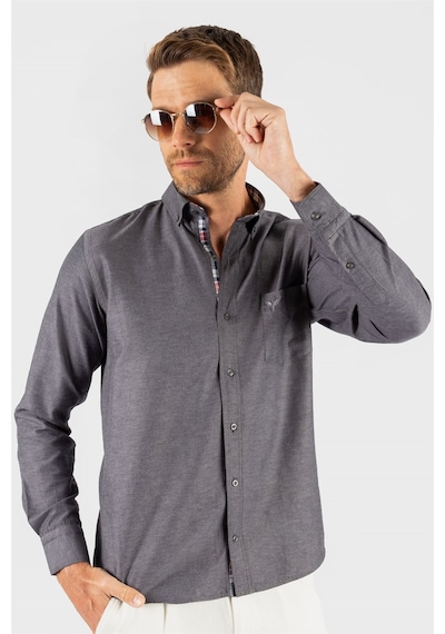 Tudors Klasik Fit Rahat Kesim Poplin Oxford Erkek Gömlek-23443 Siyah
