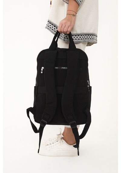 Sanmorris Unisex Suya Dayanıklı Krinkıl Kumaş Çok Gözlü Siyah Laptop Okul Ve Sırt Çantası Sı-3063 Siyah