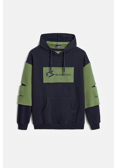 Shooter Sportwear Shooter Erkek Oversize Kapüşonlu Baskılı Kanguru Cepli Sweatshirt Lacivert - Haki