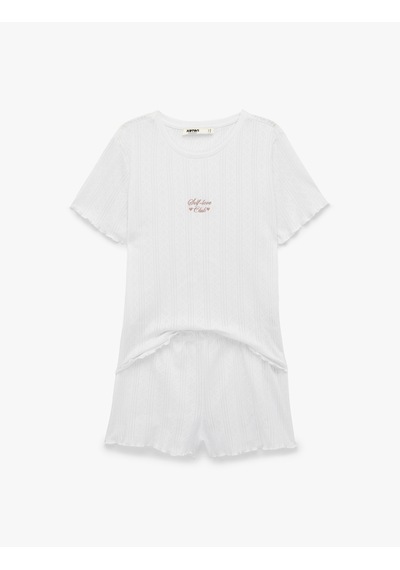 Koton Pamuklu Kısa Kollu Şortlu Pijama Takımı Beyaz 6slk40155mk