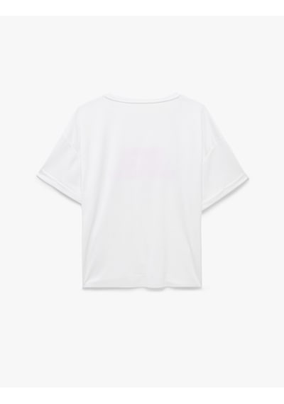 Koton Oversize Yarım Kollu Bisiklet Yaka Baskılı Spor Tişört Beyaz 6sak10215nk