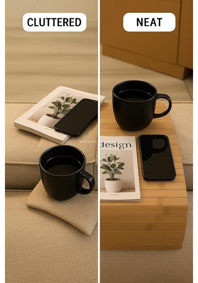 Bambu Katlanabilir Yan Sehpa 40x29 Cm, Koltuk Ve Kanepe Kenarı Portatif Tepsi, Amerikan Servisi Çok Renkli