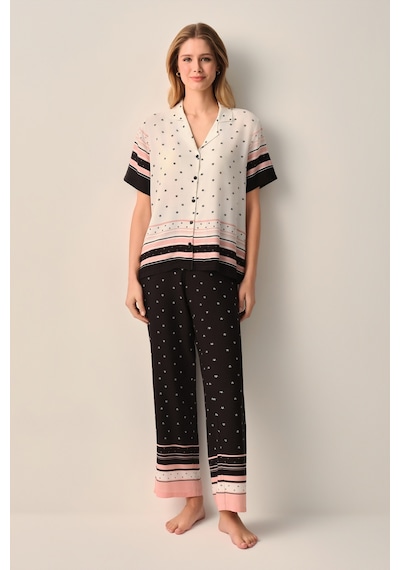 Suwen Monogram Gömlek Yaka Pijama Takımı Sh26514660b911 Siyah