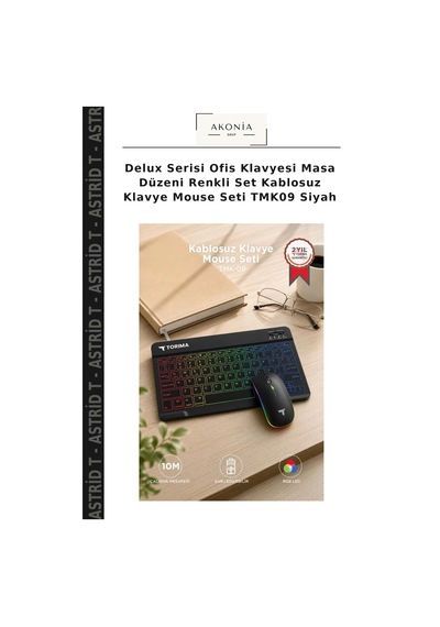 Delux Serisi Ofis Klavyesi Masa Düzeni Renkli Set Kablosuz Klavye Mouse Seti Tmk09 Siyah