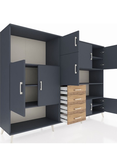 Hyperion Dolap 9 Raflı 4 Çekmeceli 8 Kapaklı 220x44x163 Antrasit- Antrasit-antrasit/çam Hyperion Dolap 9 Raflı 4 Çekmeceli 8 Kapaklı 220x44x163 Antrasit- Antrasit-antrasit/çam