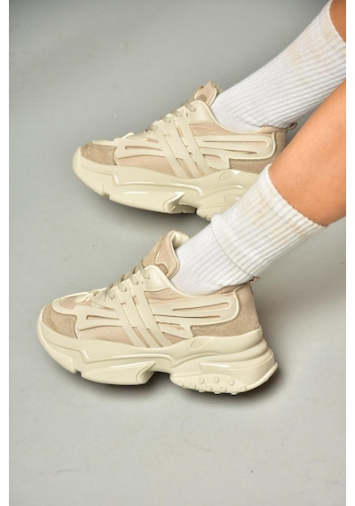 Fox Shoes S973602404 Bej Kumaş Kalın Tabanlı Spor Ayakkabı Sneakers Bej
