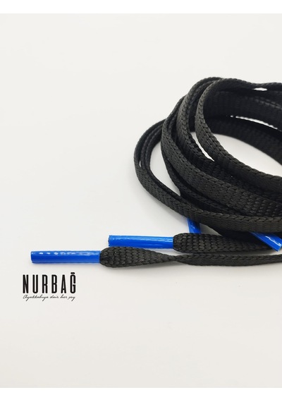 Nurbağ Dokuma Spor Ayakkabı Siyah Yassı Mavi Uçlu Bağcık 1 Çift 110 Cm X00014 Siyah