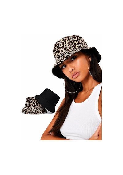 Valkyrie Çift Taraflı Leopar Desenli Siyah Kova Şapka Unisex Reversible Bucket Günlük Yazlık Şapka Kahverengi