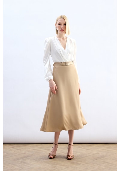 Sateen Kemerli Saten Etek - Camel-137015 CAMEL