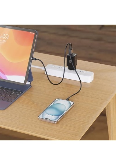 Neh 45w Gan Teknolojili Hızlı Şarj Adaptörü Siyah, Çift Giriş Usb-c & Usb-a , Type-c Uyumlu, Kompakt Ve Güçlü
