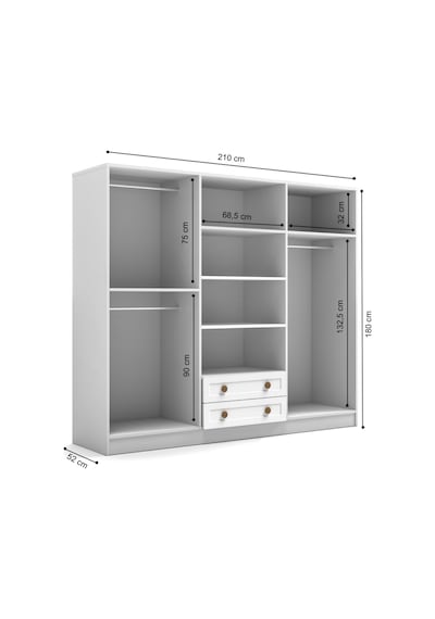 Bohem 4 Kapak 2 Çekmece Aynalı Gardırop K7 Mdf Kapak Beyaz