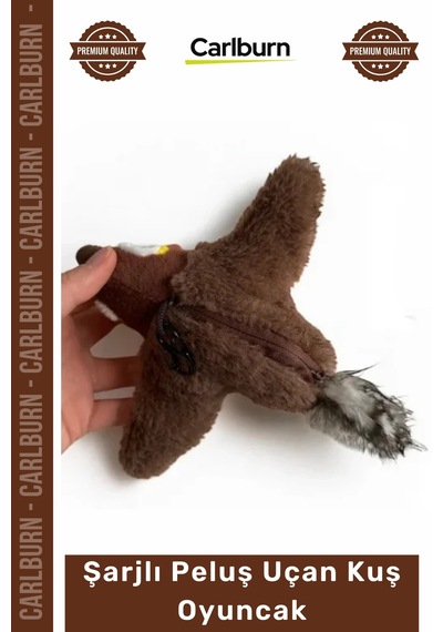Petshop Kedi Avcılık İçgüdüsü Tetikleyici Kanat Çırpan Sesli Usb Şarjlı İpli Peluş Uçan Kuş Oyuncak
