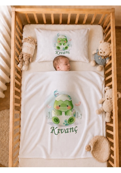 Pia Baby İsme Özel Erkek Bebek Tulum Seti %100 Pamuk Organik Baskılı Yastık Kılıfı Ve Battaniyeli Tulum 2067tyb0x Ekru