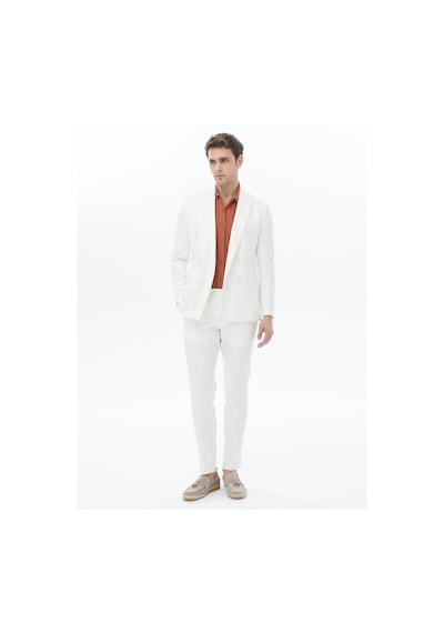Kip Ekru Düz Slim Fit Takım Elbise Ekru