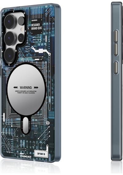 Galaxy Uyumlu S25 Ultra Kılıf Magsafe Şarj Özellikli Youngkit Technology Serisi Kapak Mavi