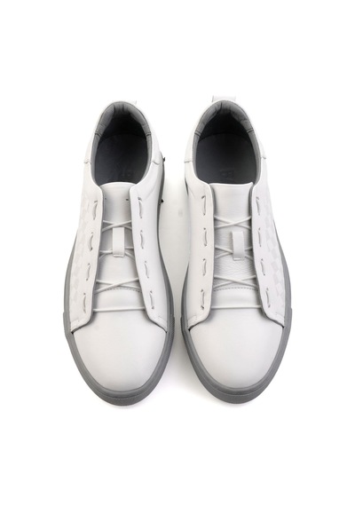 Beyaz Hakiki Deri Erkek Sneaker E01535125703 Beyaz