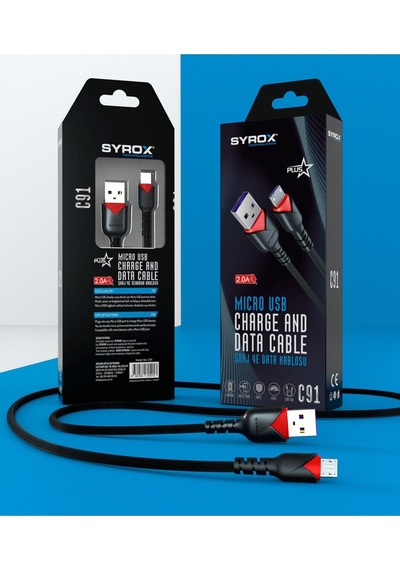 Syrox C91 2.0 Mah Micro 1 Mt Gül Desenli Kablo Araç Şarjı, Standart