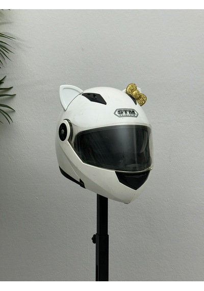 Motor & Motosiklet Gold Fiyonklu Beyaz Kedi Kulak Kask Dış Aksesuarı Diğer