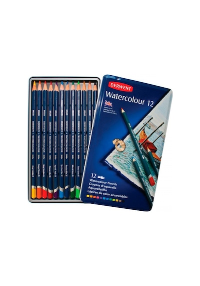 Derwent Watercolour Pencil Suluboya Kalem Seti 12'li Teneke Kutu