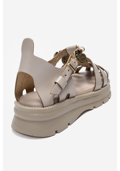 Luvi Shoes Solıs Krem Hakiki Deri Boncuklu Kadın Sandalet