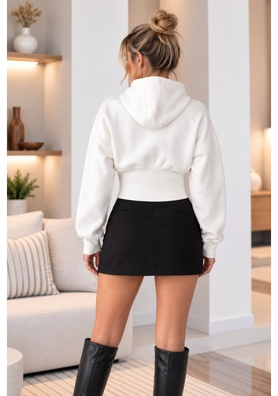 Lima Beyaz Kadın Kapüşonlu Fermuarlı Crop Sweatshirt Beli Korse Detaylı Uzun Kollu Oversize Sweat Lima Beyaz Kadın Kapüşonlu Fermuarlı Crop Sweatshirt Beli Korse Detaylı Uzun Kollu Oversize Sweat