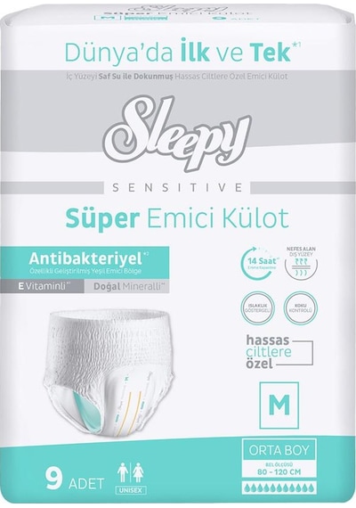 Sleepy Sensitive Süper Emici Külot Medium 80-120 Cm 9 Adet Tek Ebat