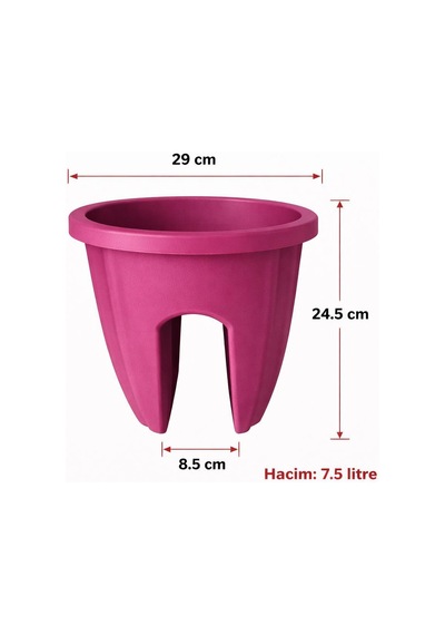 Sy-5712 Opal Yuvarlak Küpeşte Balkon Saksı Vişne 7.5 Litre 6 Adet