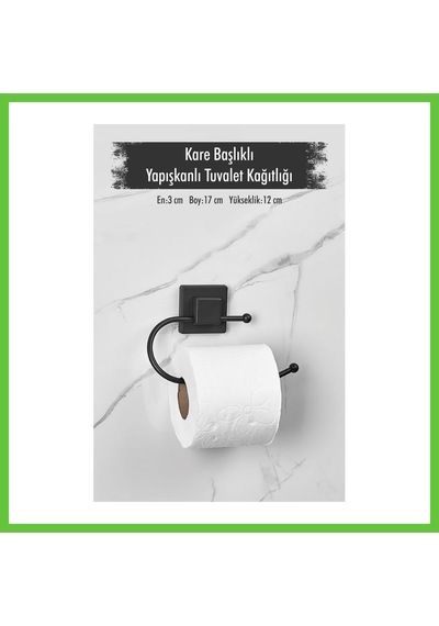 Bezos Yapışkanlı Kare Başlıklı Siyah Tuvalet Kağıtlığı Dmc