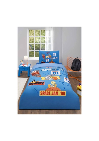 Nevresim Takımı Fitted Car Ranforce Tek Kişilik Mavi Space Jam Team