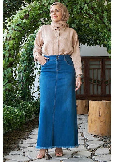 2252-denim Püsküllü Etek Koyu Mavi Koyu Mavi
