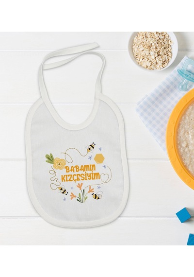 BK Kids Babamın Kızçesiyim Tasarımlı Beyaz Bebek Mama Önlüğü-1 Beyaz