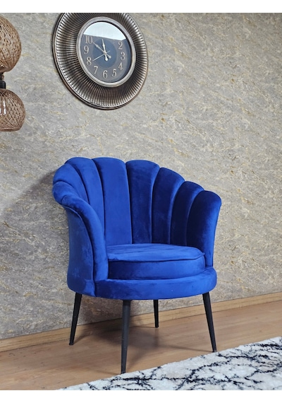 Zafir Tekli İstiridye Siyah Boyalı Sivriltme Ayak Çay Seti Koltuk Tekli Berjer , Balkon, Salon, Ofis Mavi
