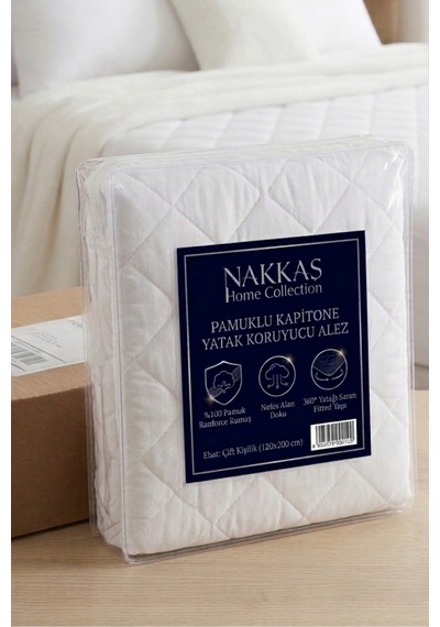 Tek Kişilik Pamuklu Kapitone Yatak Koruyucu Alez 120x200 Beyaz