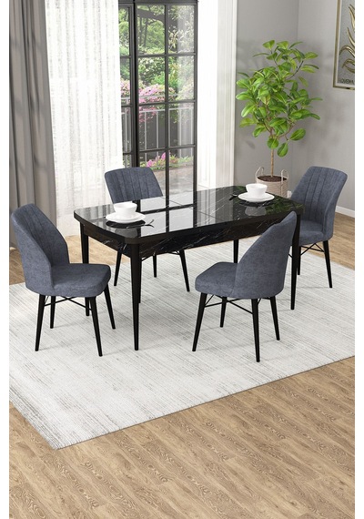 Arel Siyah Mermer 80x132 Açılabilir Mdf Masa Yemek Odası Takımı, Mutfak Takımı 4 Adet Sandalye Siyah Mermer - 4 Füme - Siyah Ayak Arel Siyah Mermer 80x132 Açılabilir Mdf Masa Yemek Odası Takımı, Mutfak Takımı 4 Adet Sandalye Siyah Mermer - 4 Füme - Siyah Ayak