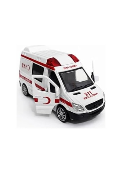 1:30 Metal Çek Bırak Ambulans Sesli Işıklı 4 Kapısı Açılan Oyuncak Model Araba 14cm