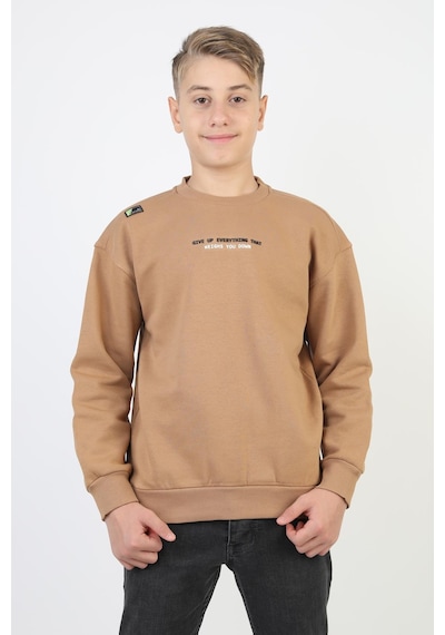 Bisiklet Yaka Baskı Detaylı Erkek Çocuk Sweatshirt-90907 Kahverengi