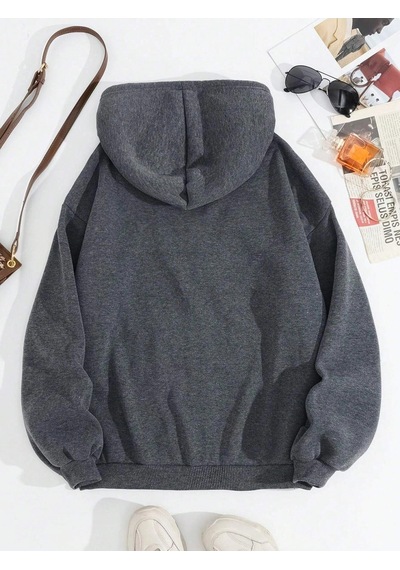 Startmore Tarzsokak Deniz Biyolojisi Balina Katili Baskılı Kapüşonlu Üstler Kadın Temel Gevşek Sweatshirtler Kışl Antrasit