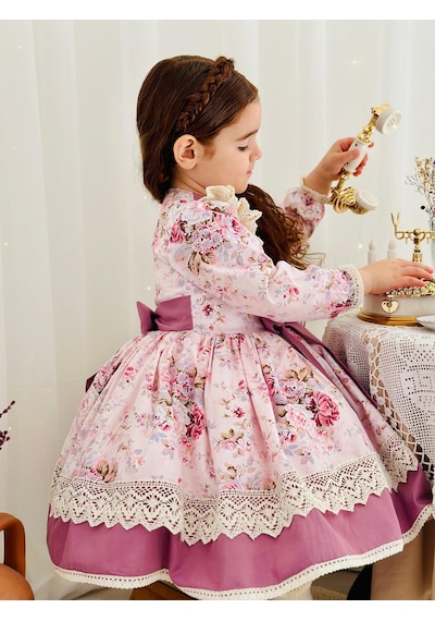 H L Y Karol Tasarım Pembe Royal Vintage Kız Bebek Elbise,doğum Günü Elbise,fotoğraf Çekim Elbise,0-12 Yaş Uygun Pembe