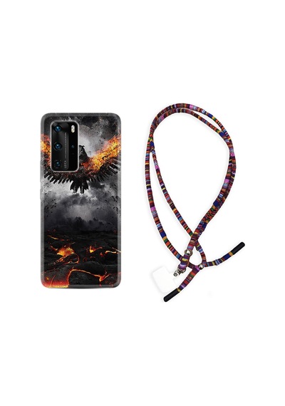 Huawei P40 Pro Kılıf Rasta Boyun Askılı Ateş Kartalı 1766