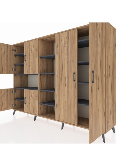Hyperion Dolap 13 Raflı 6 Kapaklı 220x44x163 Çam-çam/antrasit Çam-çam/antrasit Hyperion Dolap 13 Raflı 6 Kapaklı 220x44x163 Çam-çam/antrasit Çam-çam/antrasit