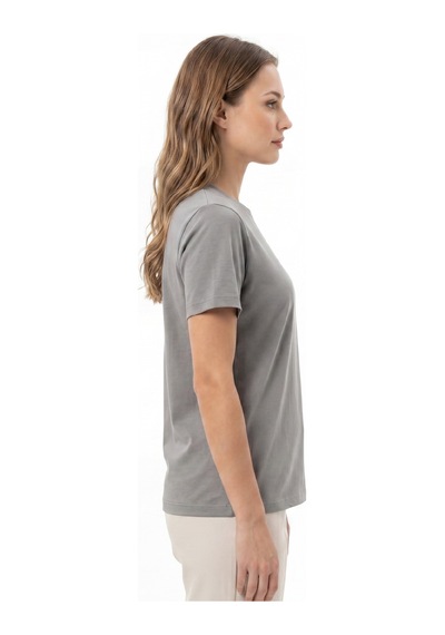 Goffra Kadın Vision Bisiklet Yaka Premium Kalite Yoğun Dokulu Pamuklu T-shirt Koyu Gri W101-r0220-04