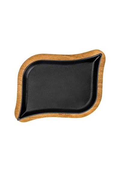 Lava Döküm Dikdörtgen Servis Tabağı Ve Ahşap Altlığı. Ölçü 13x19cm.