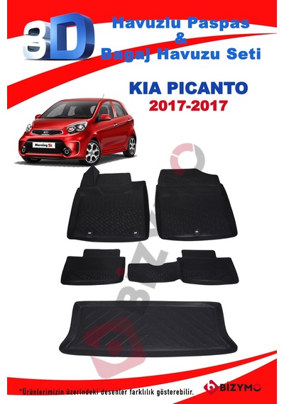Kia Picanto 2011-2017 Havuzlu Paspas Ve Bagaj Seti Bizymo Siyah