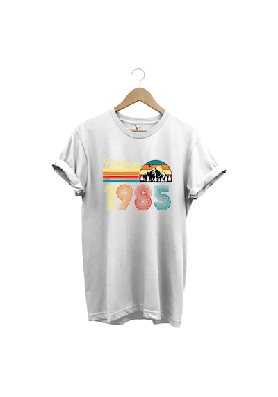 Retro Vintage 1985 Doğa Temalı Renkli Baskılı %100 Pamuk Unisex Regular Fit T-shirt Beyaz